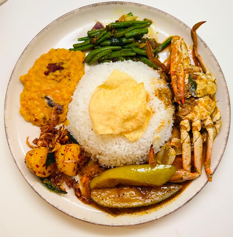 Sri Lankan rice and curry plate.